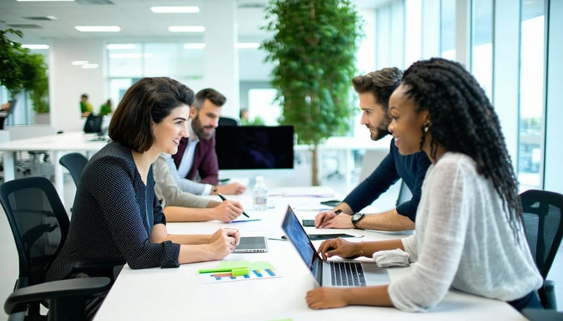 Oficina de Solvento Capital con equipo trabajando juntos.